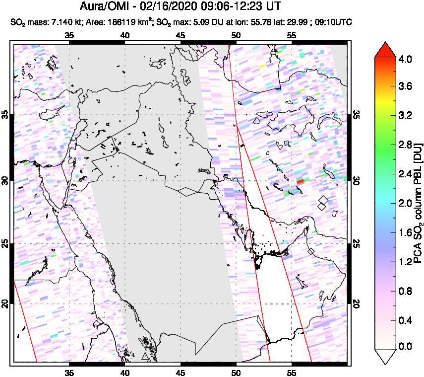 A sulfur dioxide image over Middle East on Feb 16, 2020.