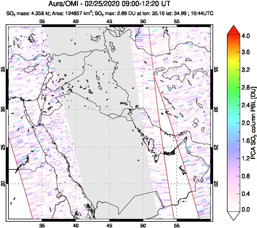 A sulfur dioxide image over Middle East on Feb 25, 2020.