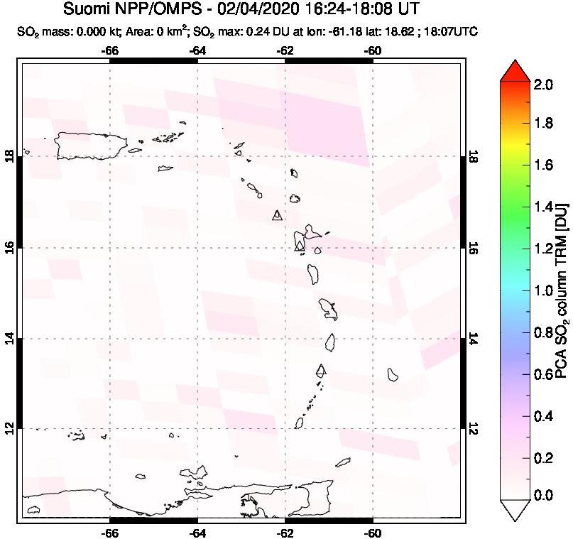 A sulfur dioxide image over Montserrat, West Indies on Feb 04, 2020.
