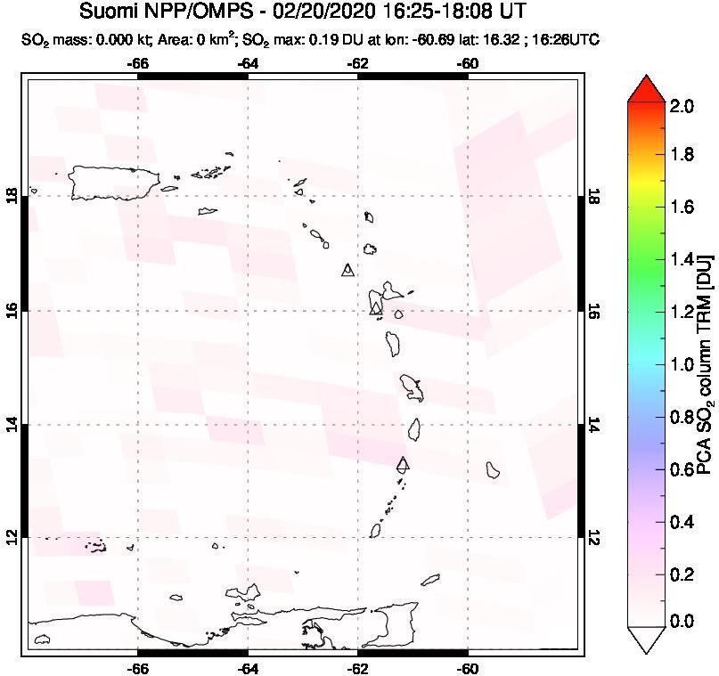 A sulfur dioxide image over Montserrat, West Indies on Feb 20, 2020.