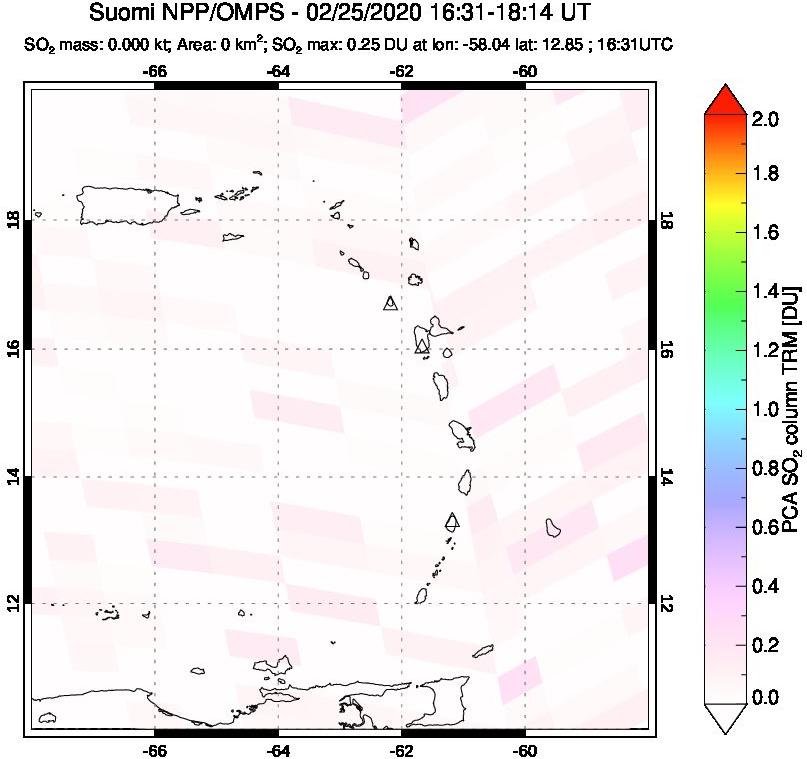 A sulfur dioxide image over Montserrat, West Indies on Feb 25, 2020.