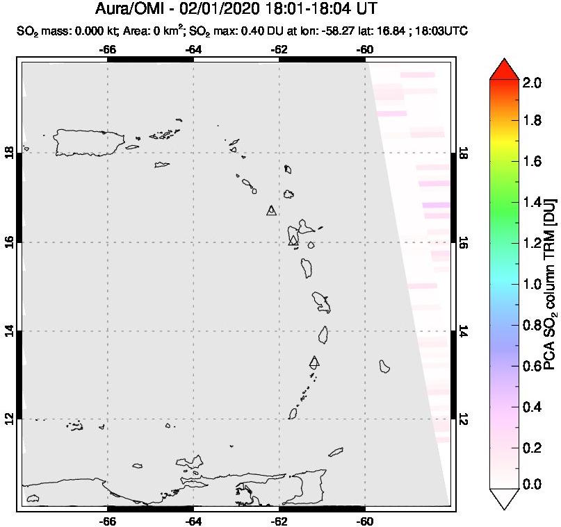 A sulfur dioxide image over Montserrat, West Indies on Feb 01, 2020.