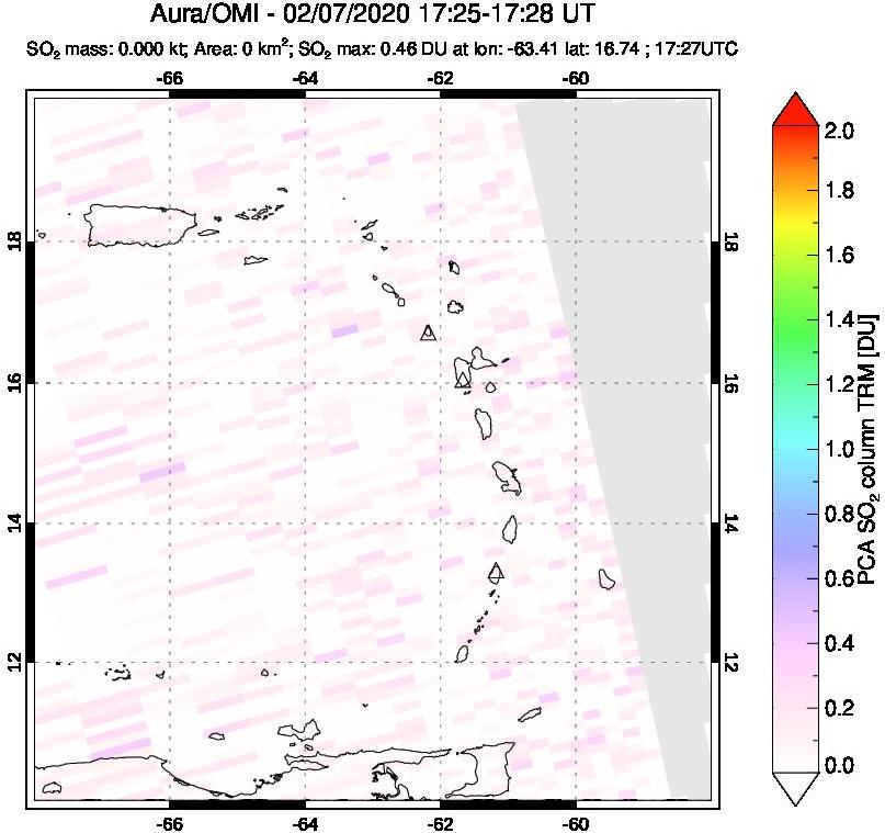 A sulfur dioxide image over Montserrat, West Indies on Feb 07, 2020.