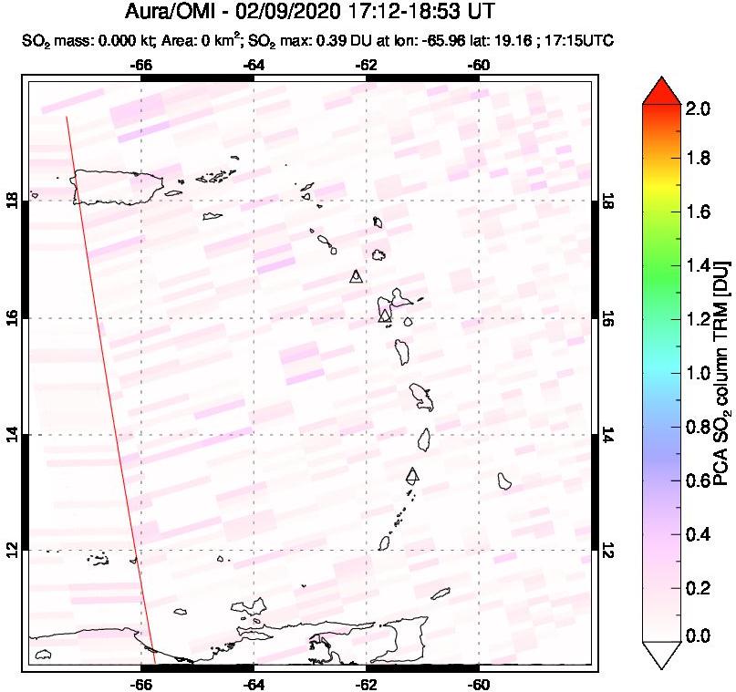 A sulfur dioxide image over Montserrat, West Indies on Feb 09, 2020.