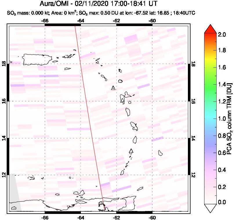 A sulfur dioxide image over Montserrat, West Indies on Feb 11, 2020.