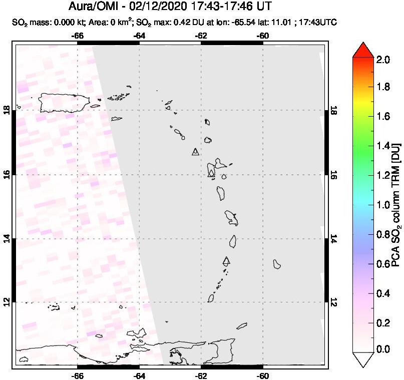A sulfur dioxide image over Montserrat, West Indies on Feb 12, 2020.