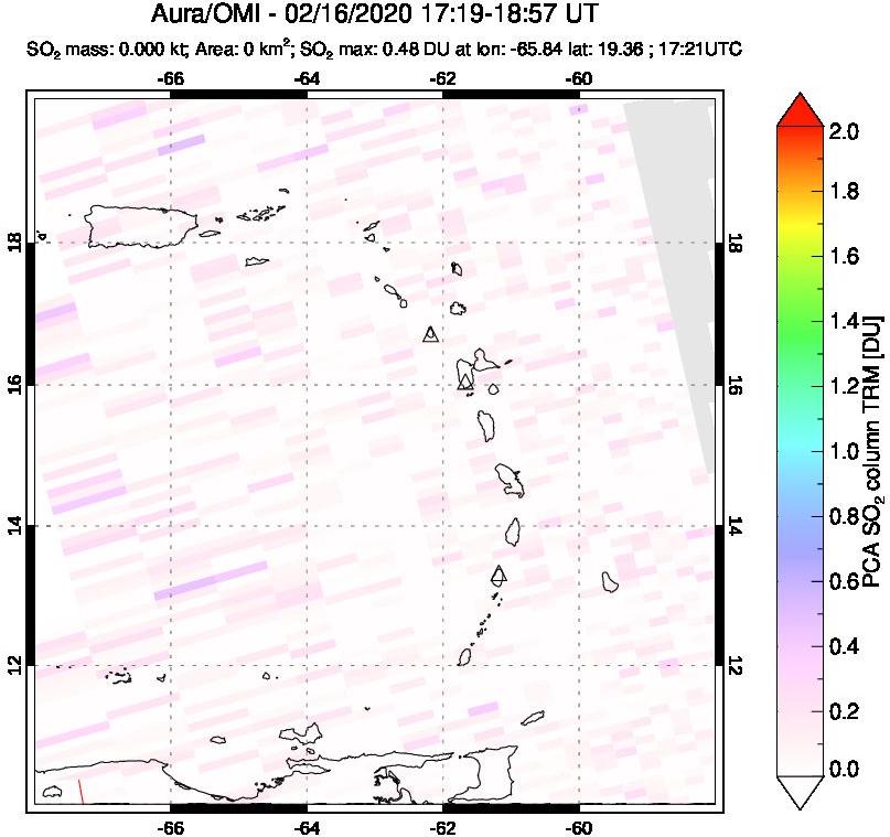 A sulfur dioxide image over Montserrat, West Indies on Feb 16, 2020.