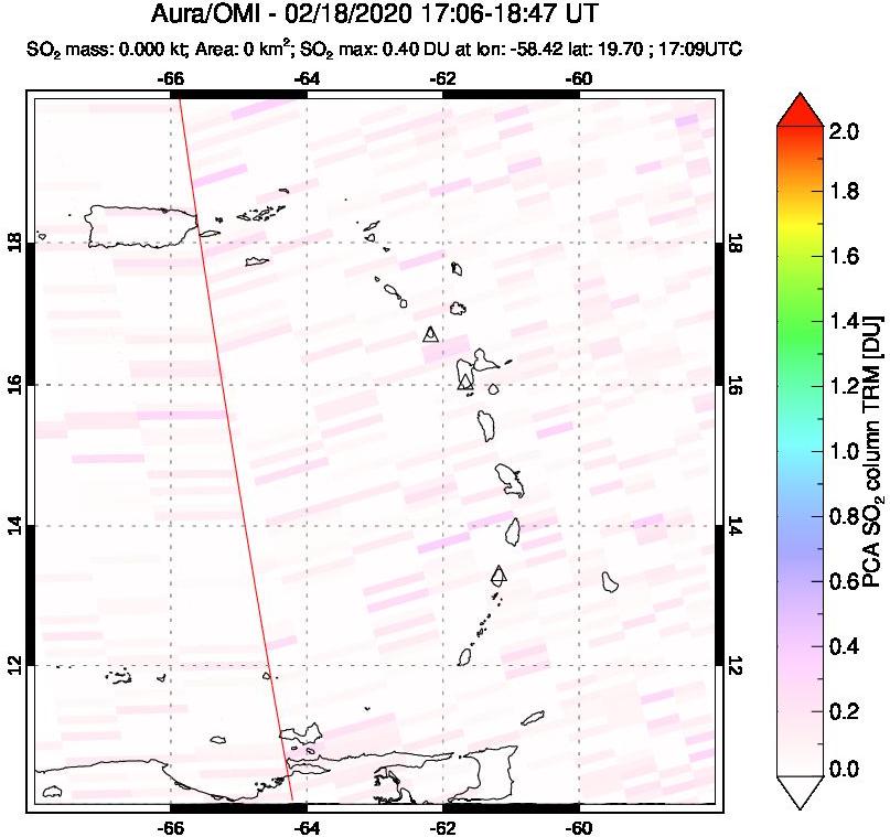 A sulfur dioxide image over Montserrat, West Indies on Feb 18, 2020.
