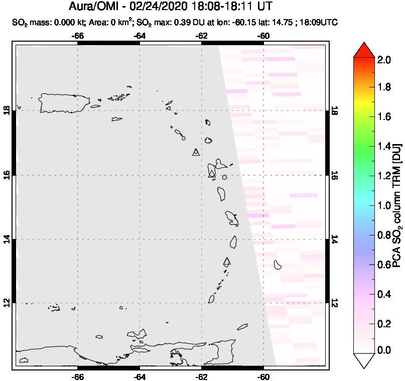 A sulfur dioxide image over Montserrat, West Indies on Feb 24, 2020.