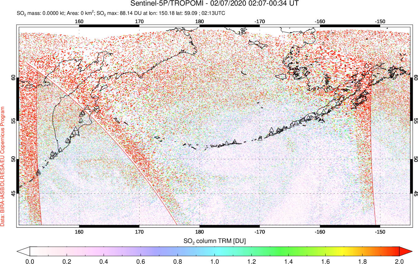 A sulfur dioxide image over North Pacific on Feb 07, 2020.