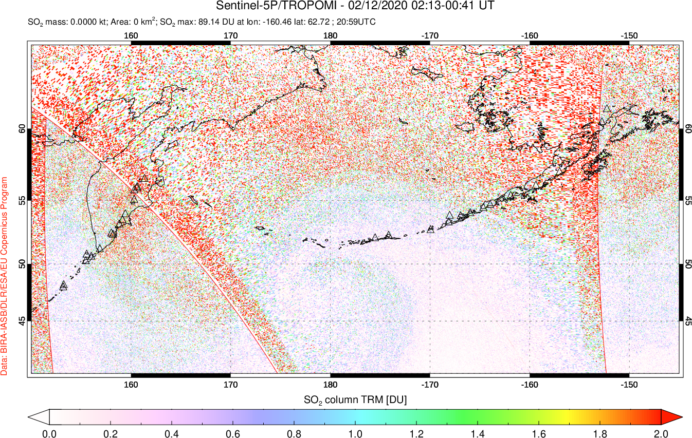 A sulfur dioxide image over North Pacific on Feb 12, 2020.