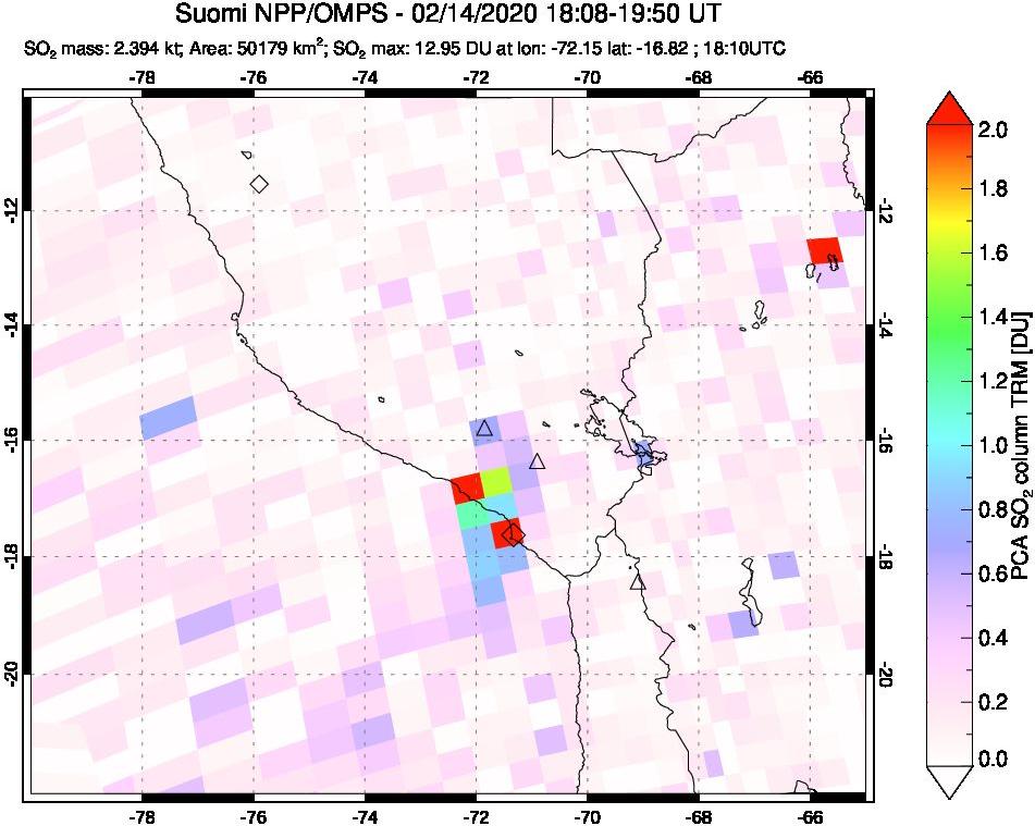 A sulfur dioxide image over Peru on Feb 14, 2020.