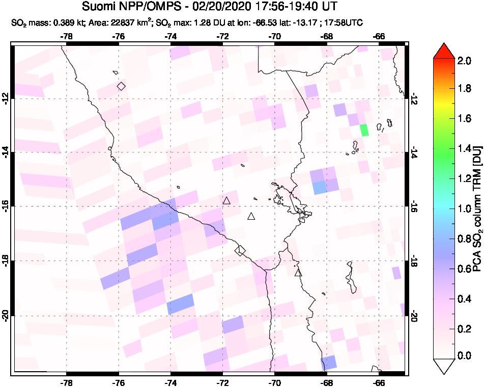 A sulfur dioxide image over Peru on Feb 20, 2020.