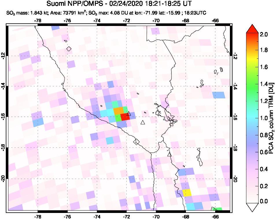 A sulfur dioxide image over Peru on Feb 24, 2020.
