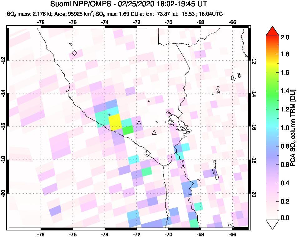 A sulfur dioxide image over Peru on Feb 25, 2020.