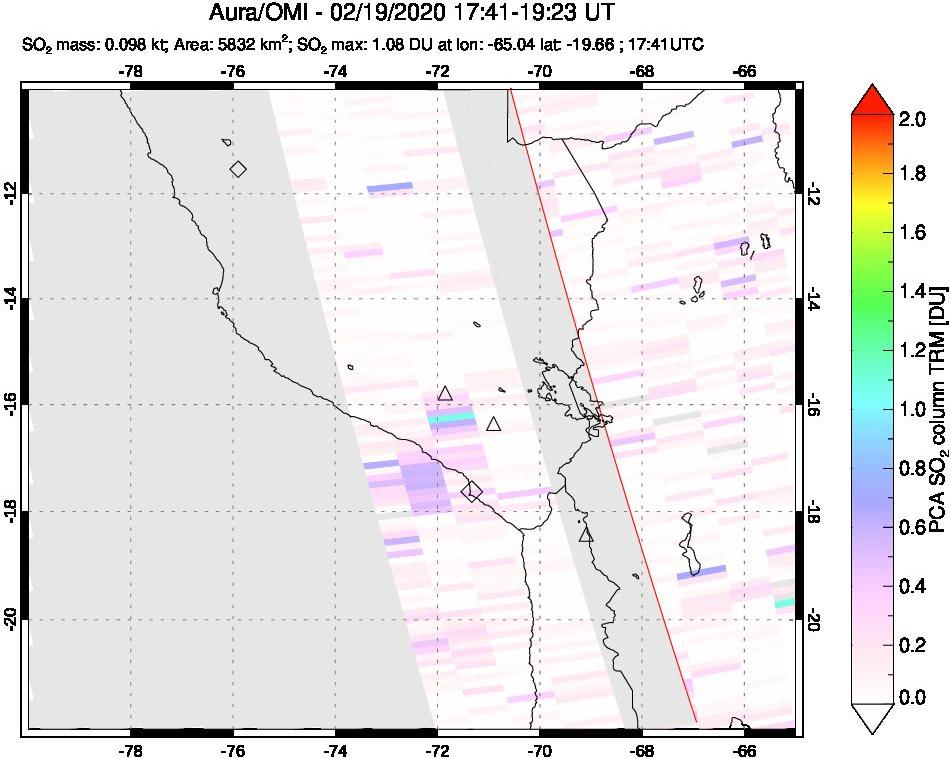 A sulfur dioxide image over Peru on Feb 19, 2020.