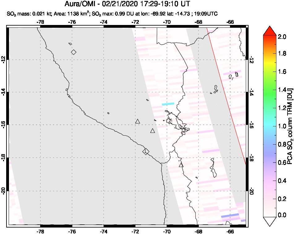 A sulfur dioxide image over Peru on Feb 21, 2020.