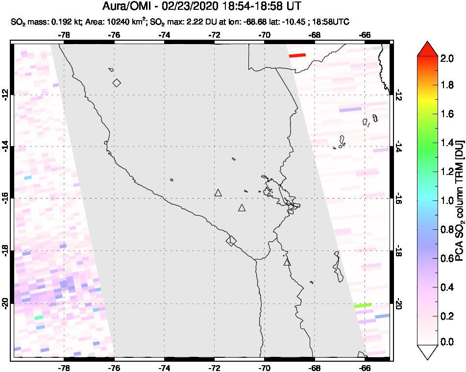 A sulfur dioxide image over Peru on Feb 23, 2020.