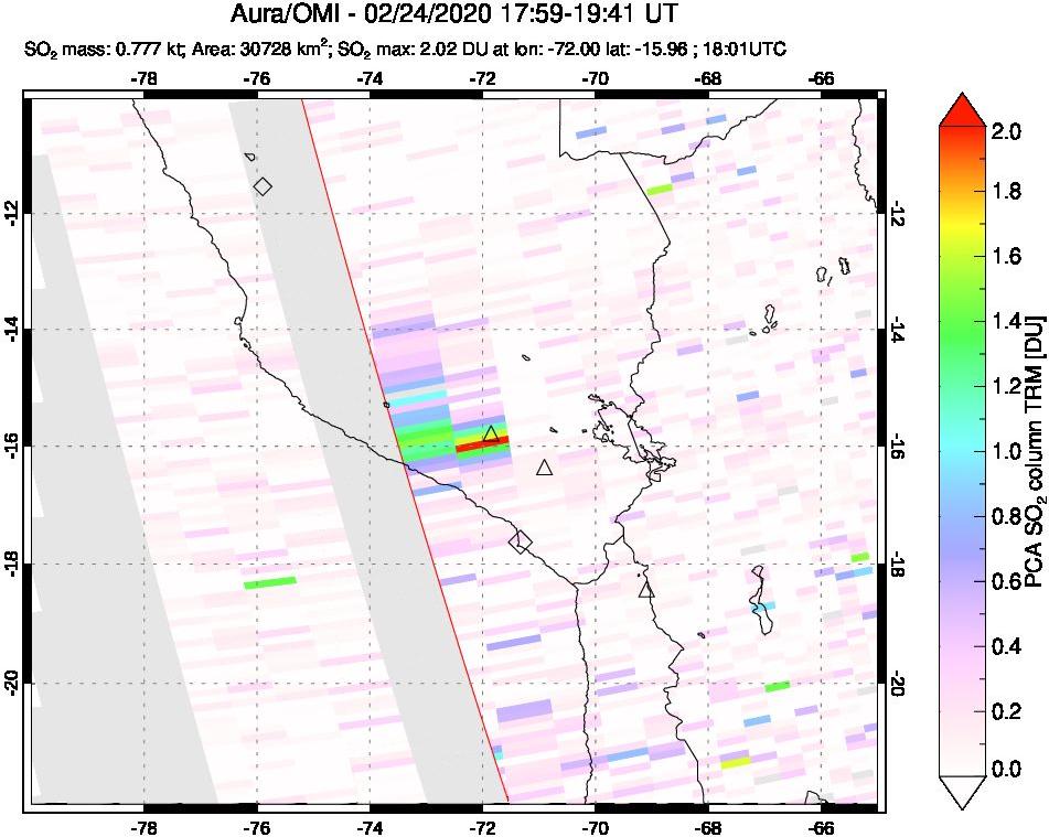 A sulfur dioxide image over Peru on Feb 24, 2020.