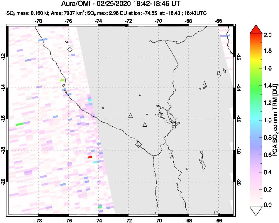 A sulfur dioxide image over Peru on Feb 25, 2020.