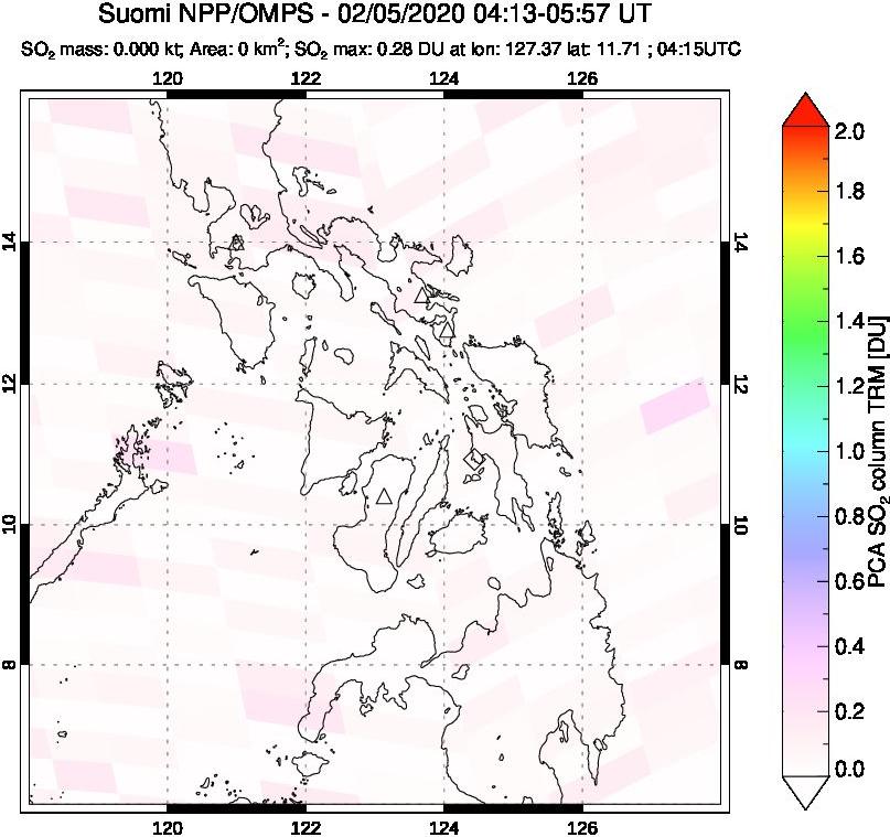 A sulfur dioxide image over Philippines on Feb 05, 2020.