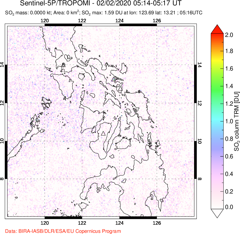 A sulfur dioxide image over Philippines on Feb 02, 2020.