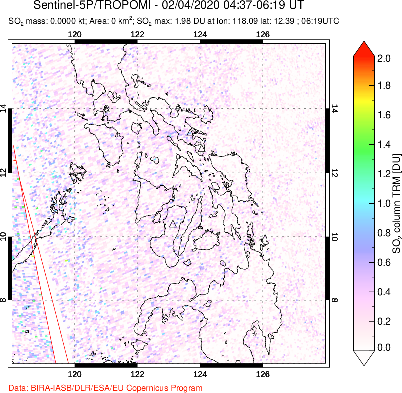 A sulfur dioxide image over Philippines on Feb 04, 2020.