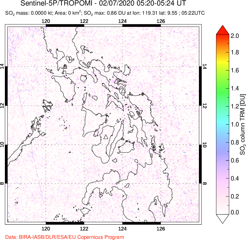 A sulfur dioxide image over Philippines on Feb 07, 2020.