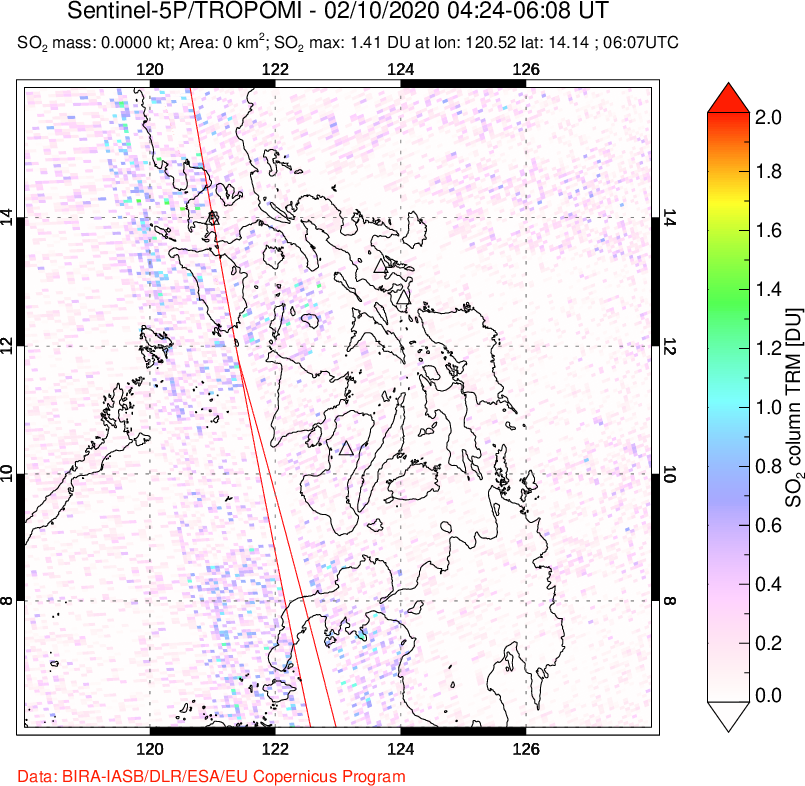 A sulfur dioxide image over Philippines on Feb 10, 2020.