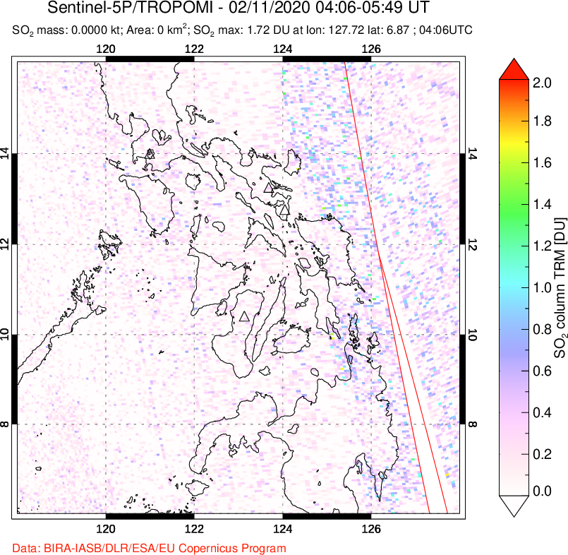 A sulfur dioxide image over Philippines on Feb 11, 2020.