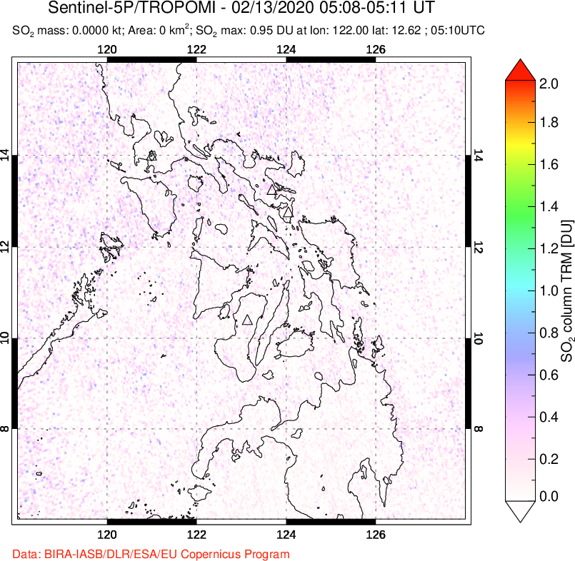 A sulfur dioxide image over Philippines on Feb 13, 2020.