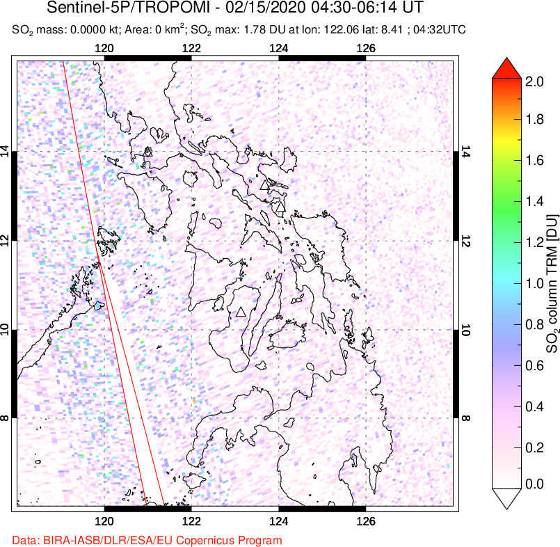 A sulfur dioxide image over Philippines on Feb 15, 2020.