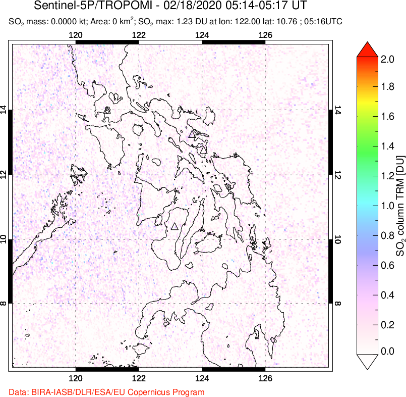 A sulfur dioxide image over Philippines on Feb 18, 2020.