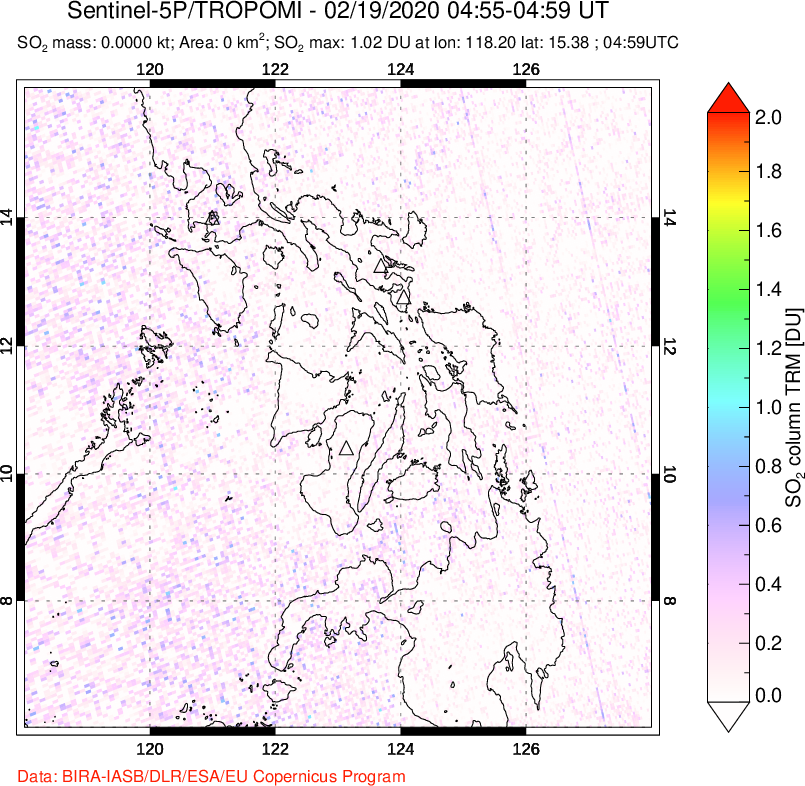A sulfur dioxide image over Philippines on Feb 19, 2020.
