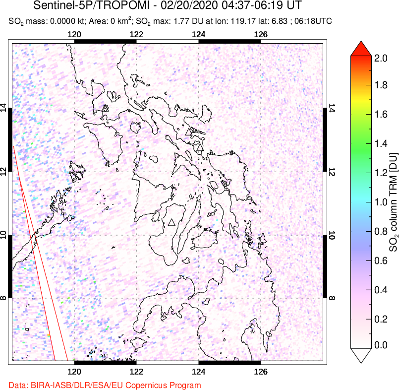 A sulfur dioxide image over Philippines on Feb 20, 2020.