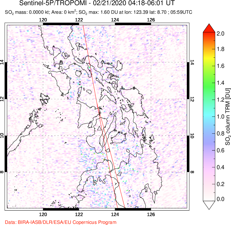 A sulfur dioxide image over Philippines on Feb 21, 2020.