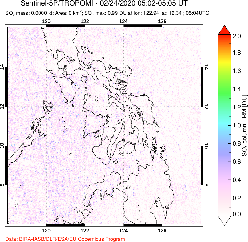A sulfur dioxide image over Philippines on Feb 24, 2020.