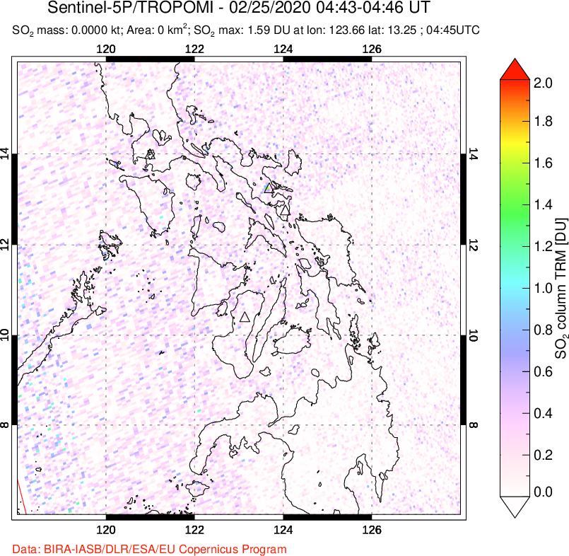 A sulfur dioxide image over Philippines on Feb 25, 2020.