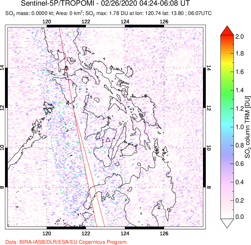 A sulfur dioxide image over Philippines on Feb 26, 2020.