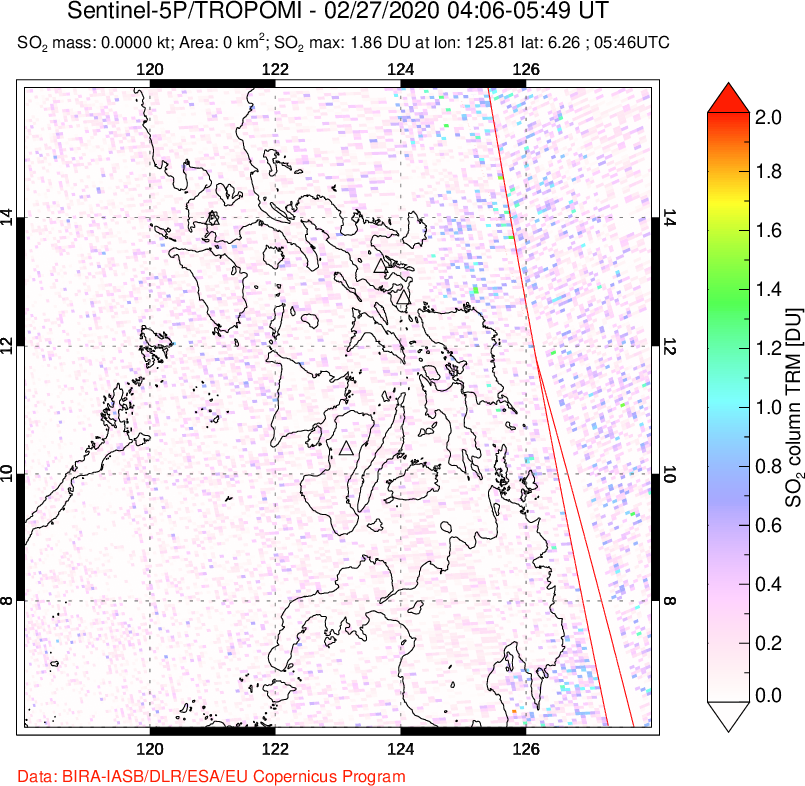 A sulfur dioxide image over Philippines on Feb 27, 2020.