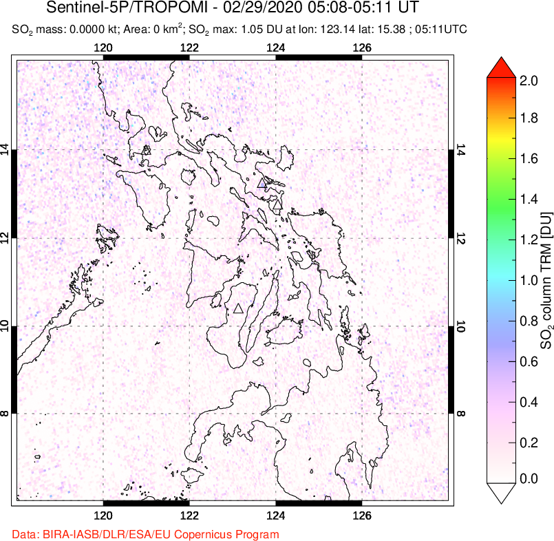 A sulfur dioxide image over Philippines on Feb 29, 2020.