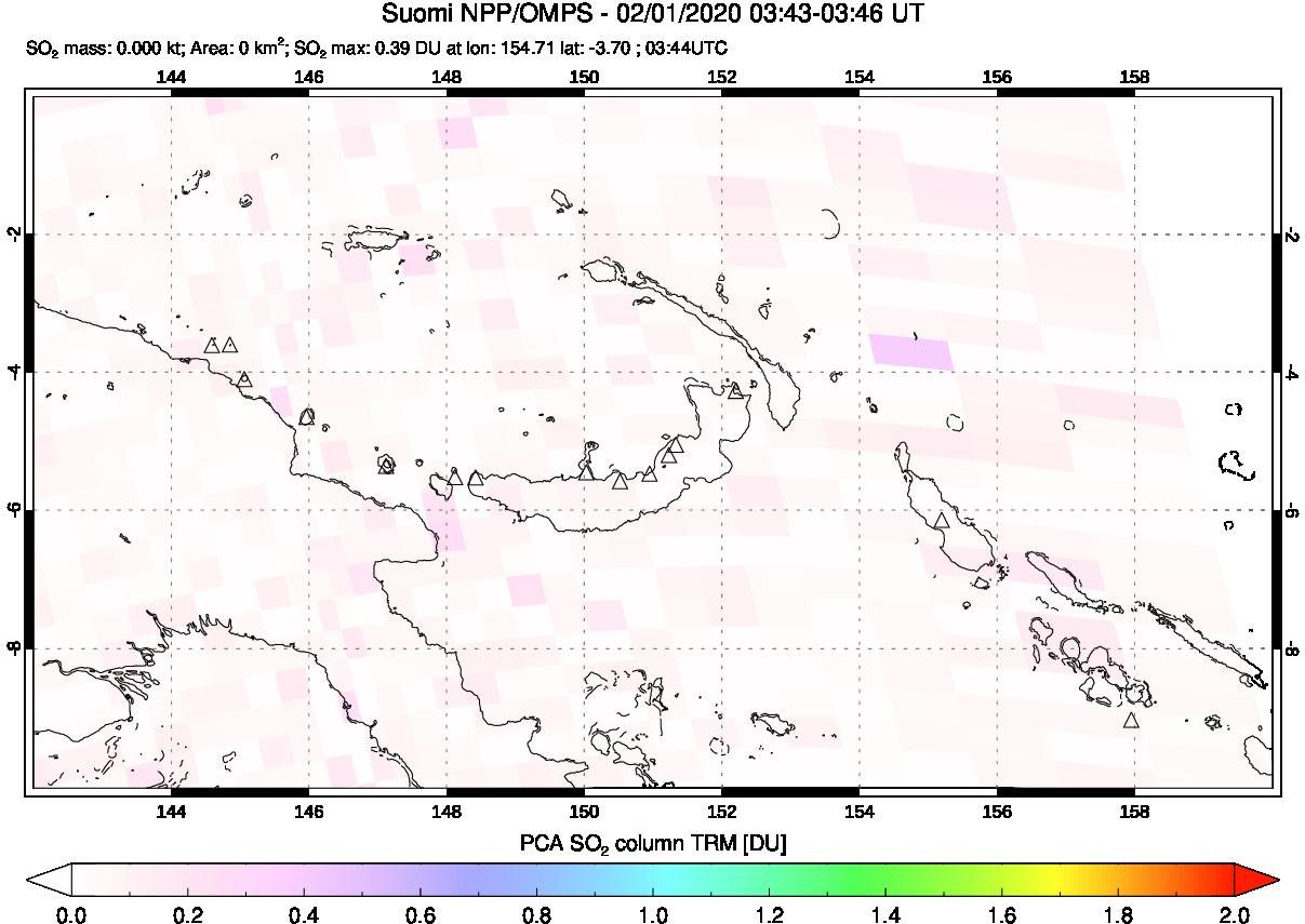 A sulfur dioxide image over Papua, New Guinea on Feb 01, 2020.