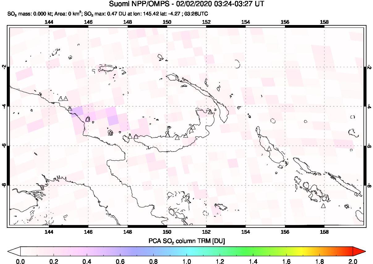 A sulfur dioxide image over Papua, New Guinea on Feb 02, 2020.