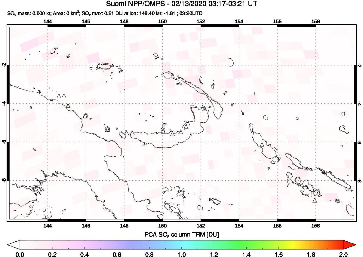 A sulfur dioxide image over Papua, New Guinea on Feb 13, 2020.
