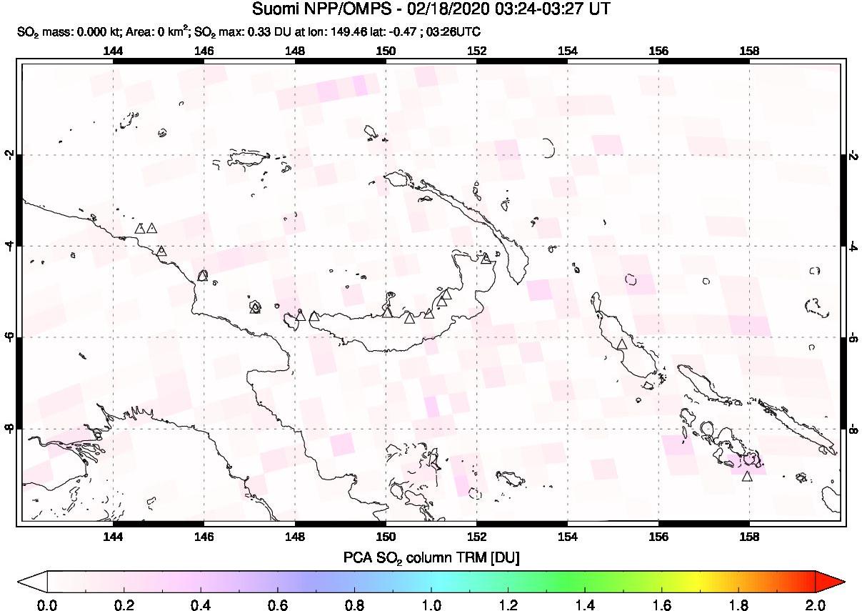 A sulfur dioxide image over Papua, New Guinea on Feb 18, 2020.