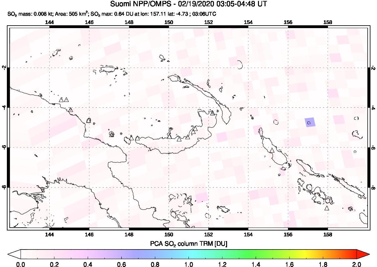 A sulfur dioxide image over Papua, New Guinea on Feb 19, 2020.