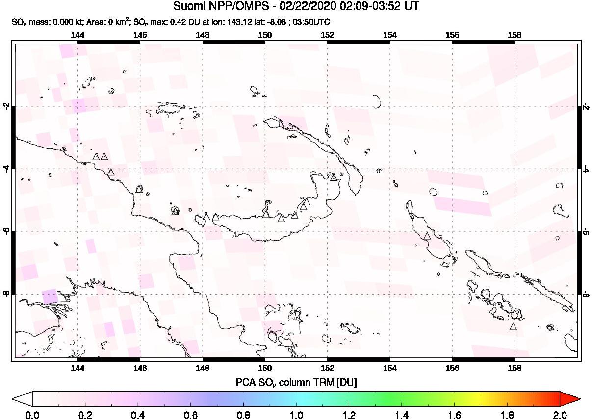 A sulfur dioxide image over Papua, New Guinea on Feb 22, 2020.