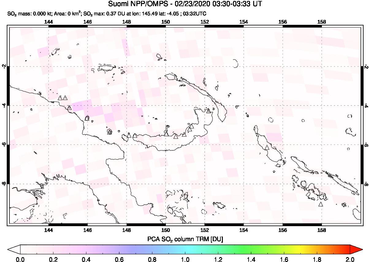 A sulfur dioxide image over Papua, New Guinea on Feb 23, 2020.