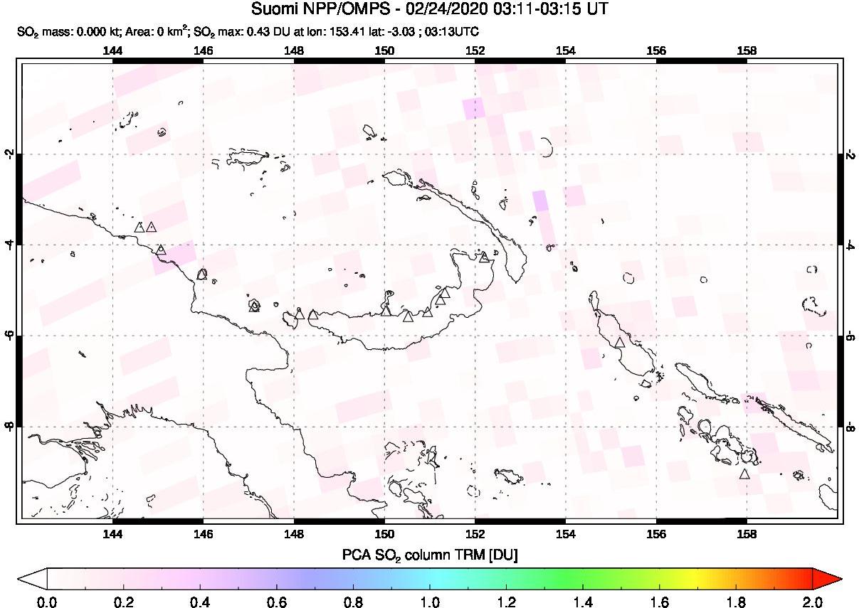 A sulfur dioxide image over Papua, New Guinea on Feb 24, 2020.
