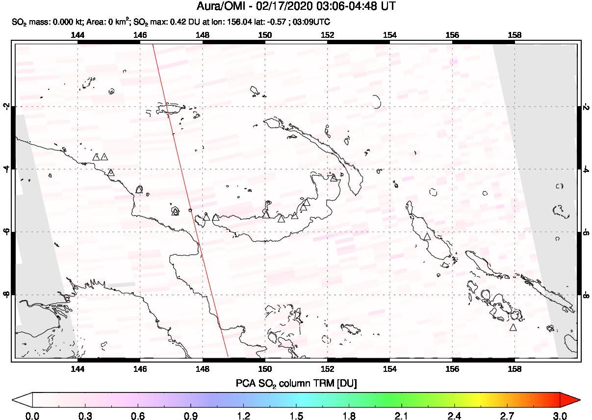A sulfur dioxide image over Papua, New Guinea on Feb 17, 2020.